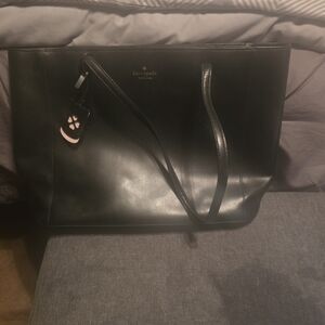 Kate Spade Black Leather Tote with Pink Charm